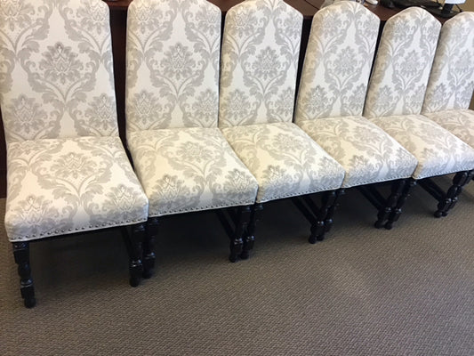 Set Of 6 Cream Floral Dining Chairs As Is