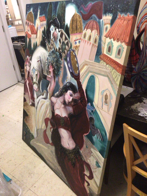 48" X 60" Marci Gras Night Signed Mixed Media On Canvas