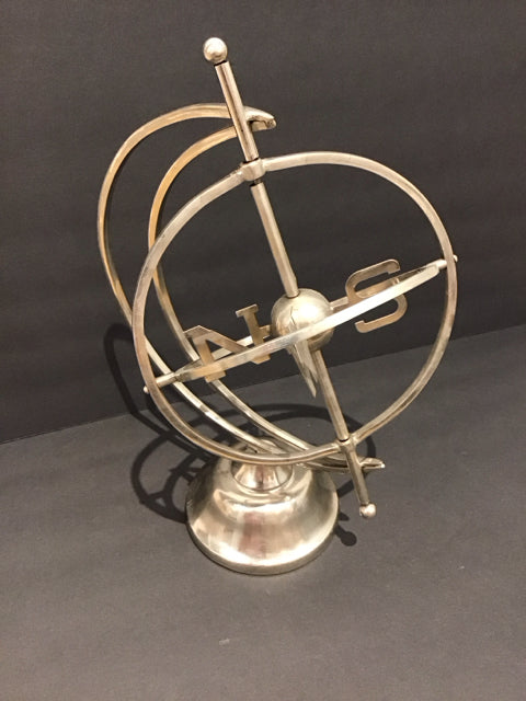 14" Silver Metal Rotating Compass Sculpture