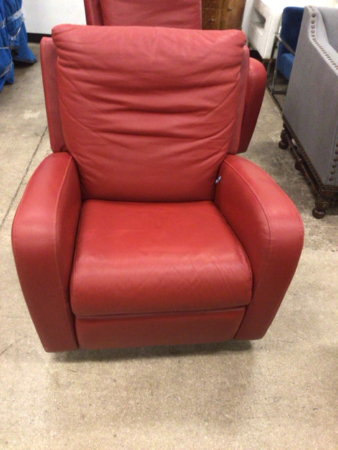 AS-IS Natuzzi Red Leather Swivel Rocker/Recliner