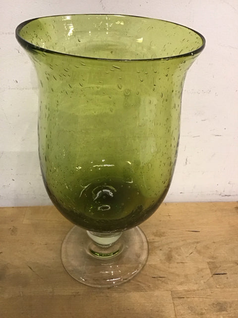 11.5" Green/Clear Hand Blown Footed Vase