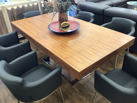 Modani Wood & Chrome Pedestal Rectangle Dining Table