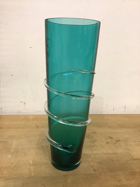 14" Gradient Blue Glass Spiral Vase
