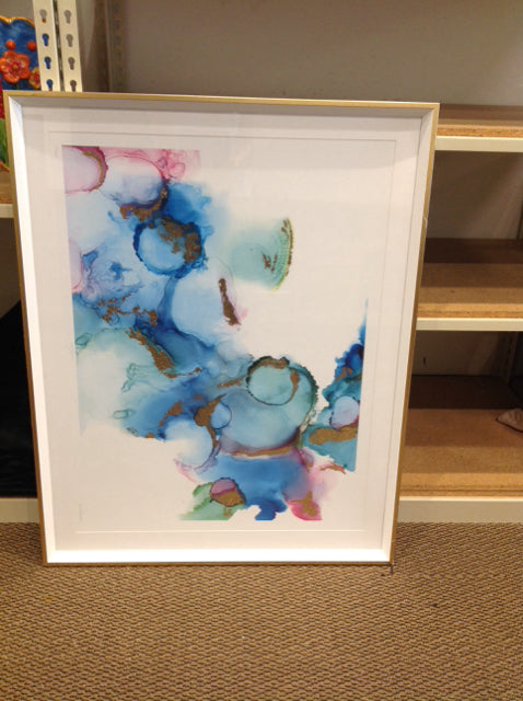 39x31 Blue/Pink/Gold Mixed Media Print