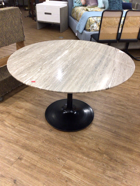 48" Crate & Barrel Nero Round Grey Marble Top Dining Table