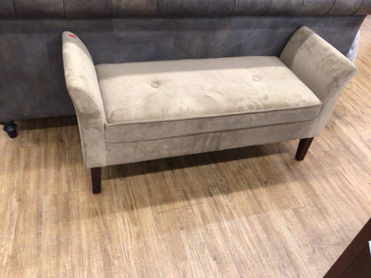 Tan Suede Fabric Button Tufted Upholstered Bench