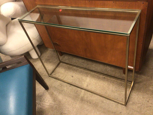 36" X 10" West Elm Metal Glass Top Console Table