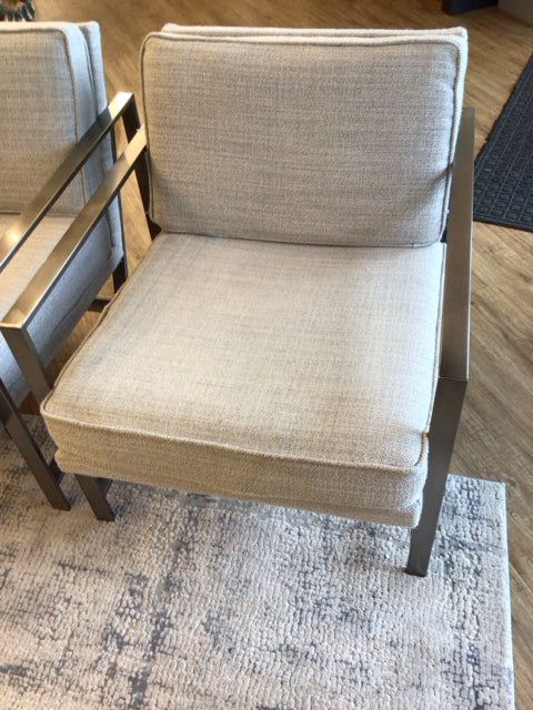 AS-IS Grey Fabric Metal Arm Chair(Light Staining)