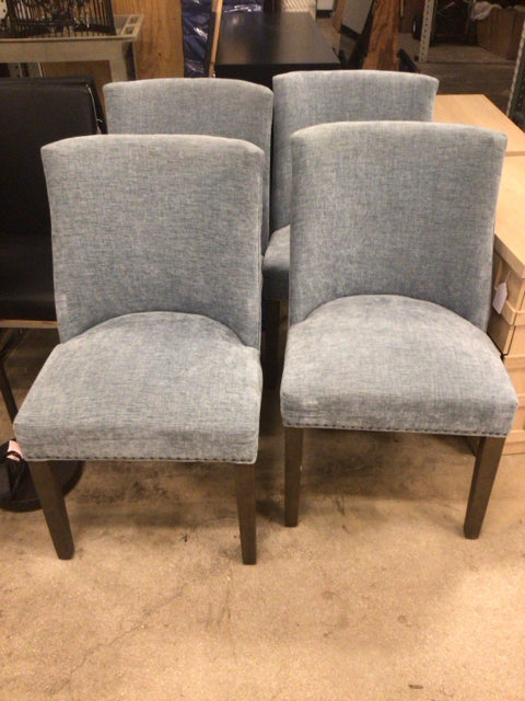 Set Of 4 Light Blue Fabric Wood Leg Dining Chairs
