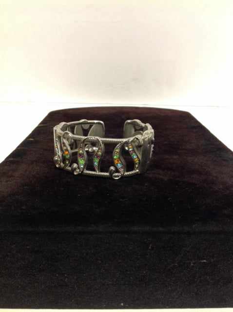 Silver Cuff Bracelet w/Multicolor Rhinestones