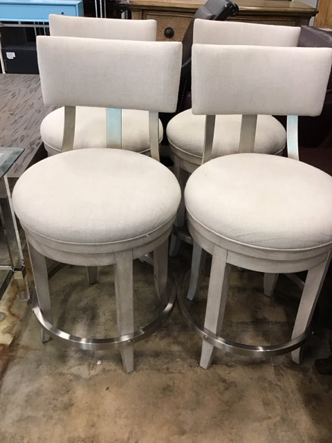 AS IS Set Of 4 Cream Linen Weave Swivel Bar Stools