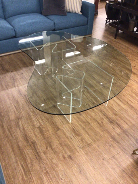 Kidney Shaped Glass Double Acrylic Base Coffee Table