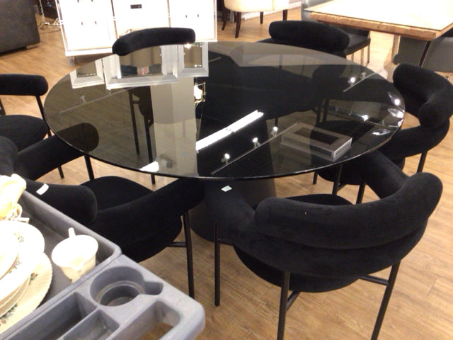 59 1/2" Round Black Glass Top Pedestal Dining Table