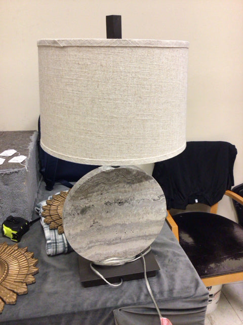 Grey Stone Metal Base Table Lamp W/Shade