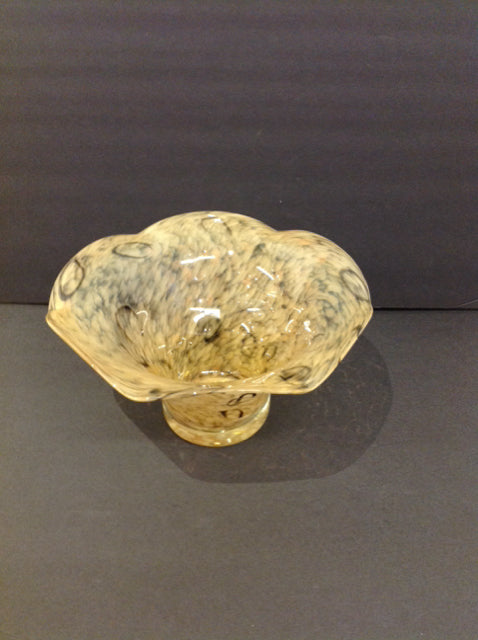 10" Art Deco Tan/Brown Abstract Glass Bowl