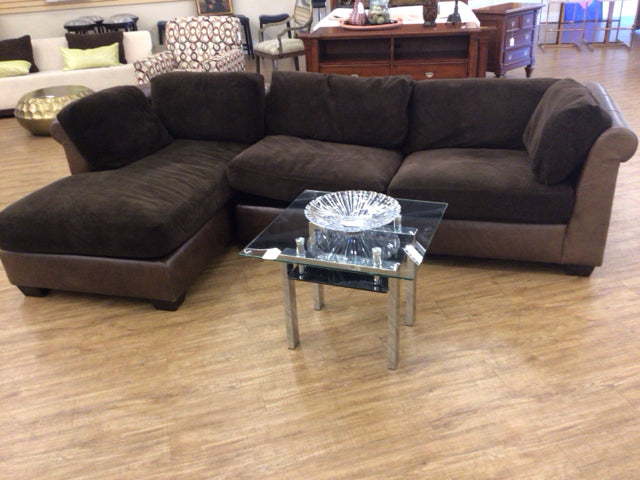 Two Pc Brown Fabric & Leather Sectional