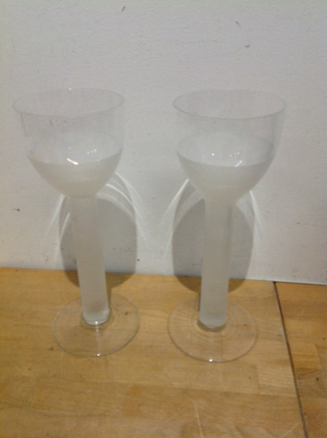 Candle Holders - 12" Pair Of Frosted Glass