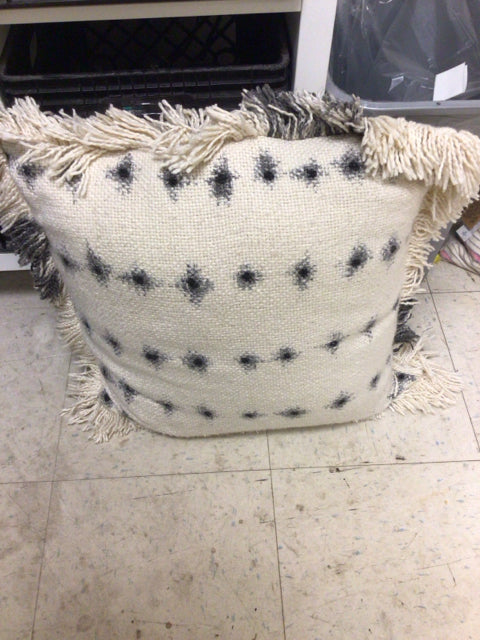 Charcoal Accent Cream Fringe Pillow