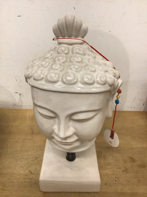 13" White Ceramic Buddha Head W/Ceramic Base