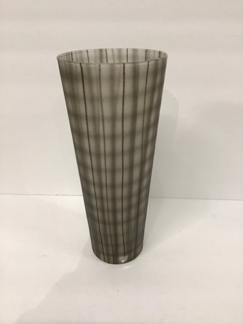 11" Orrefors Crystal Brown Striped Frosted Vase