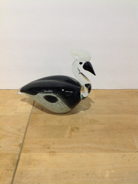 7" Art Deco Black Glass Swan