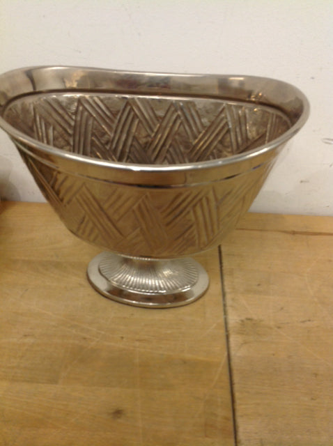 Bowl- 11" India Footed Silver Metal