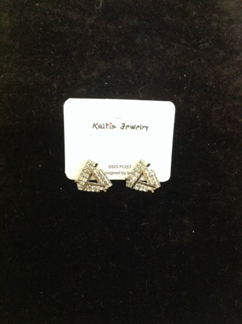 Rhinestone Triangle Silver Tone Earrings