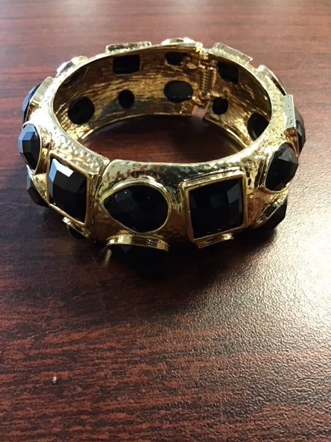 Goldtone Black Diamond Cut Stone Bracelet