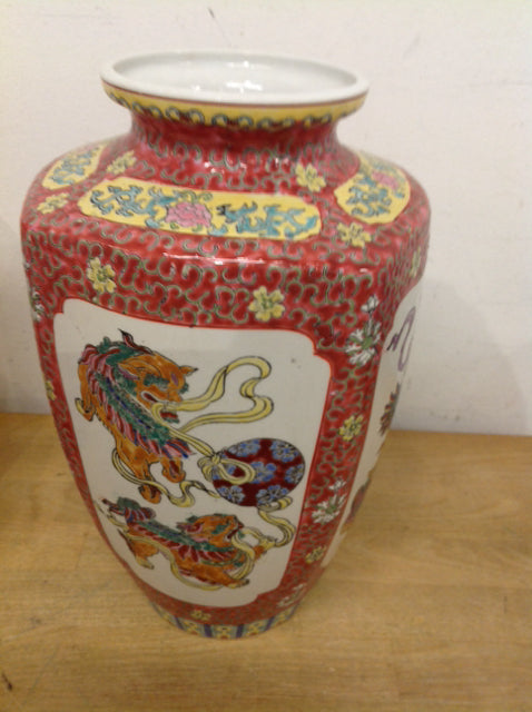 Vase- 12" Asian Dragon Ceramic Vase