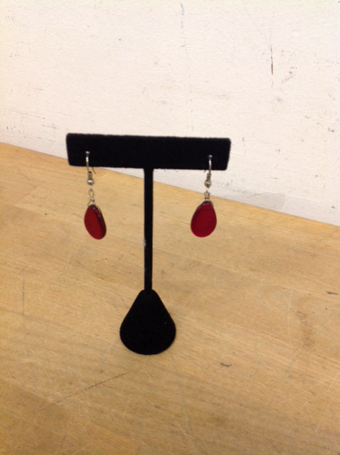 Earrings- Silver Red Glass Dangle