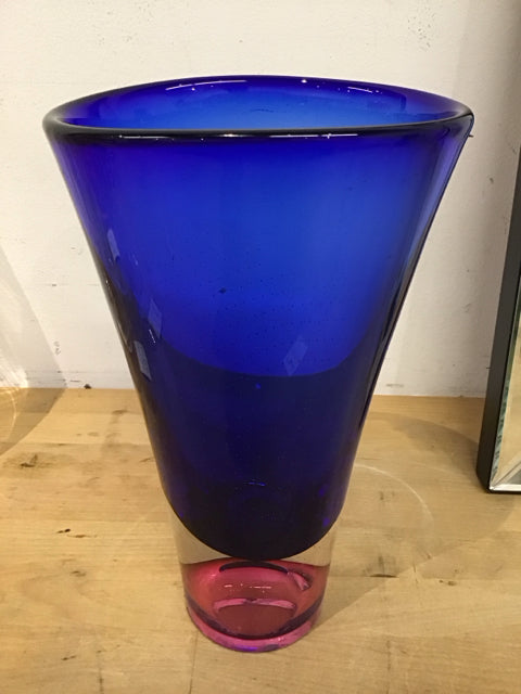 11" Blue & Pink Art Glass Vase