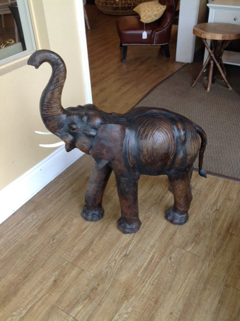 40"Wx39" Baer's Leather Covered Wood Elephant