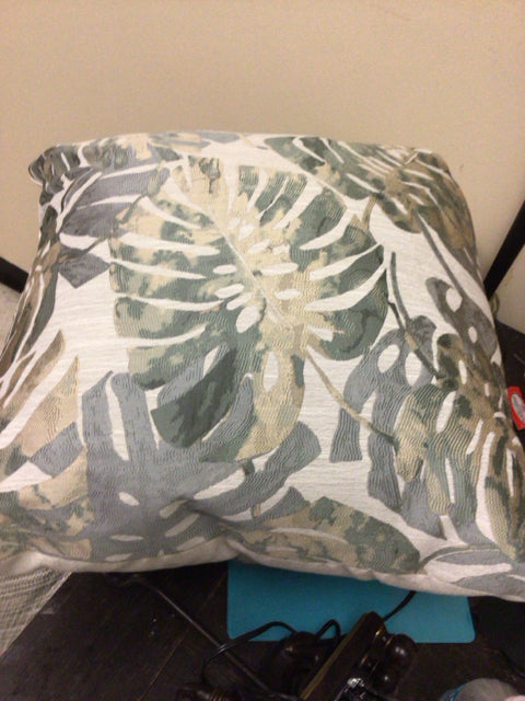 Grey/Blue/Cream Leaf Pattern Pillow