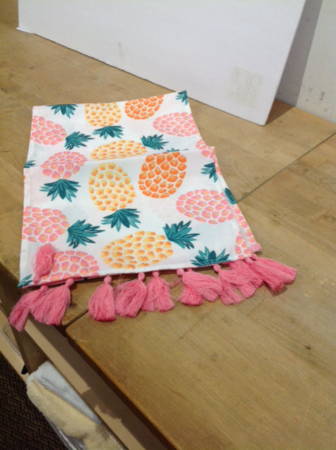 Colorful Pineapple Runner w/Pink Tassels