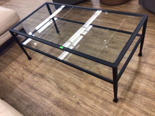 48" X 24" X 18.5" Pottery Barn Double Glass Metal Coffee Table