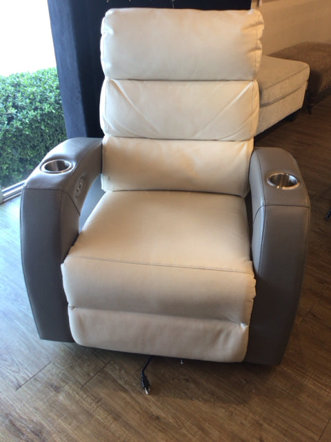 RTG Hudson Heights Power Grey & White Vinyl Recliner