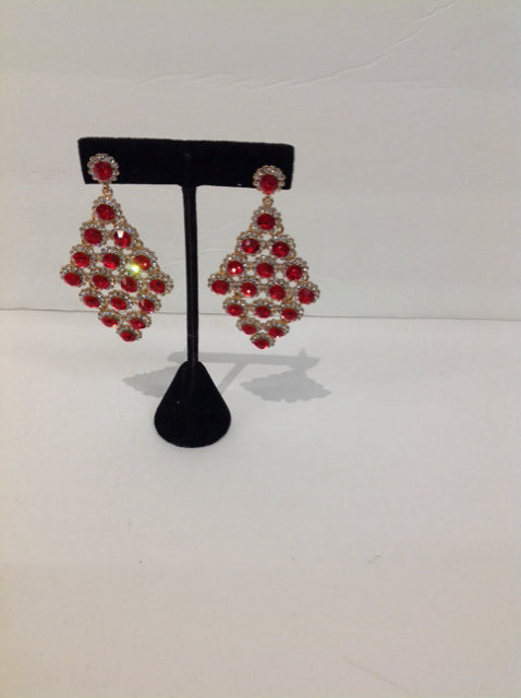Red & Clear Rhinestone Dangling Earrings