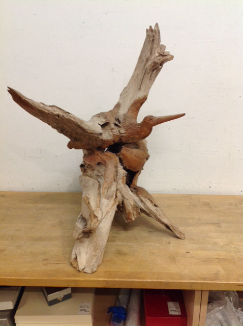 28Hx22Wx19D Carved Driftwood Sculpture w/Bird