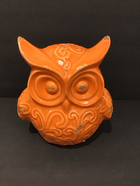 10" Orange Ceramic Owl