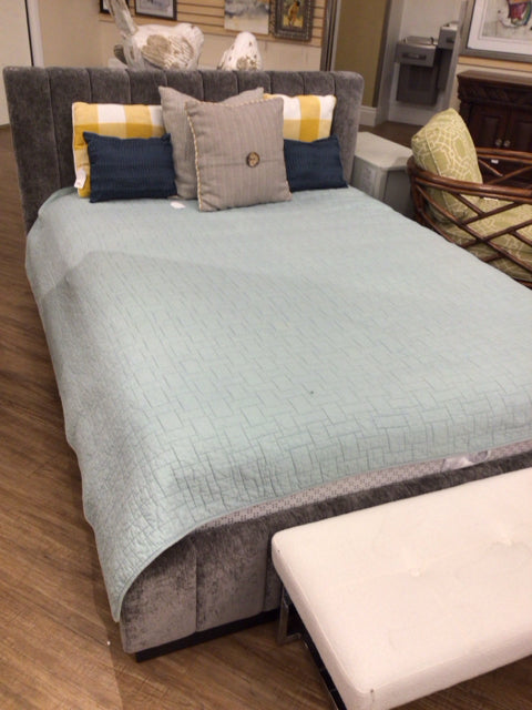 CB2 Grey Fabric Queen Bed