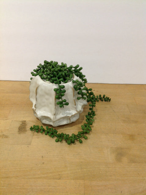 6" Artificial Plant w/White Enamel Ceramic Vase