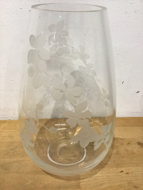 12" Foral Frosted Glass Vase