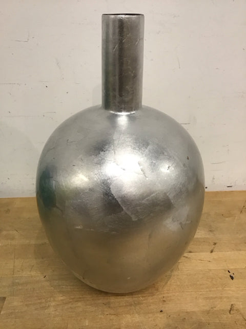 16" Silver Colored Round W/Narrow Neck Vase