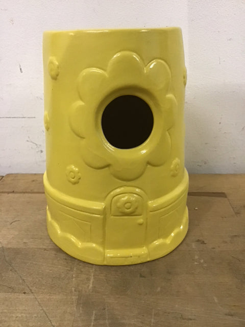 6" Yellow Pottery Flower Bird House