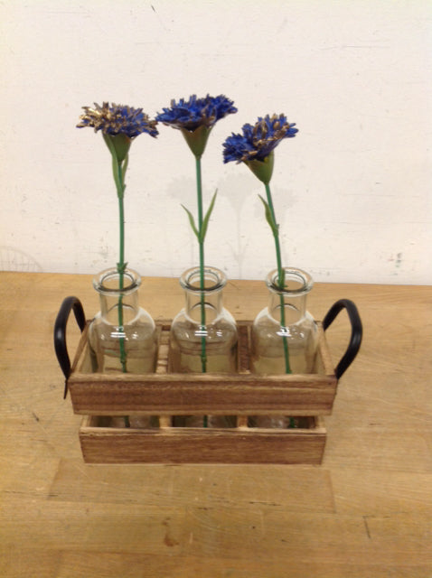 8" Set Of 3 Glass Bottles W Flowers