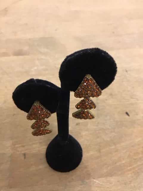 Tiered Dangle Earrings W/Amber Colored Stones