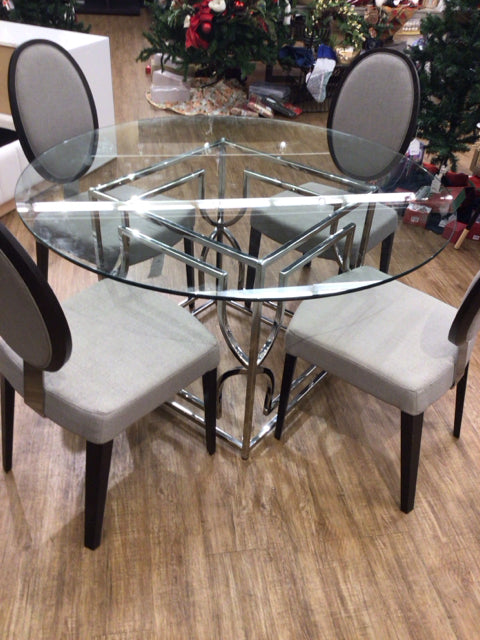 54" Z Gallerie Abigail Round Glass Top Chrome Base Dining Table
