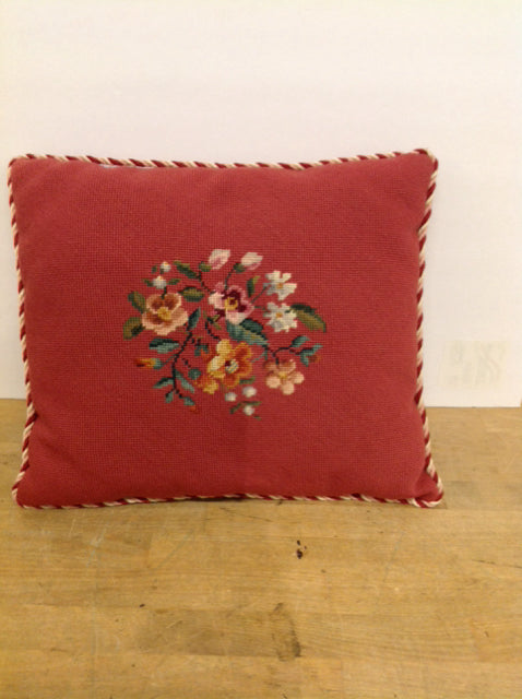 Red Embroidered w/Flowers Pillow