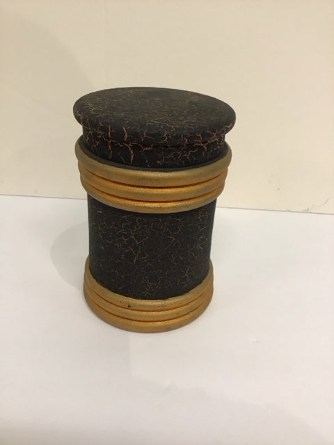 7"h 5"Rd Black w/Gold Accents Wood Canister