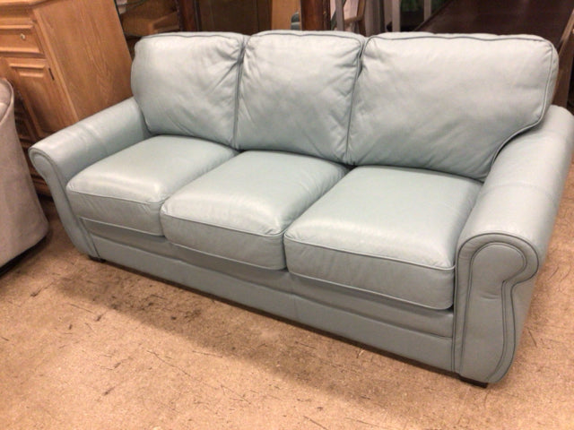 Light Blue Leather Rolled Arm Sofa